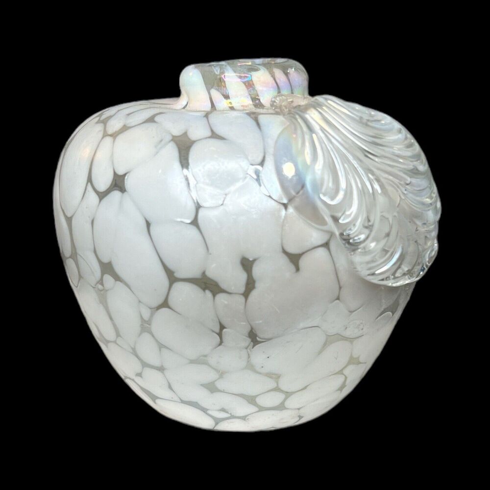 Vintage Iridescent Pearl Art Glass Apple Hand Blown Heavy Collectible Vase